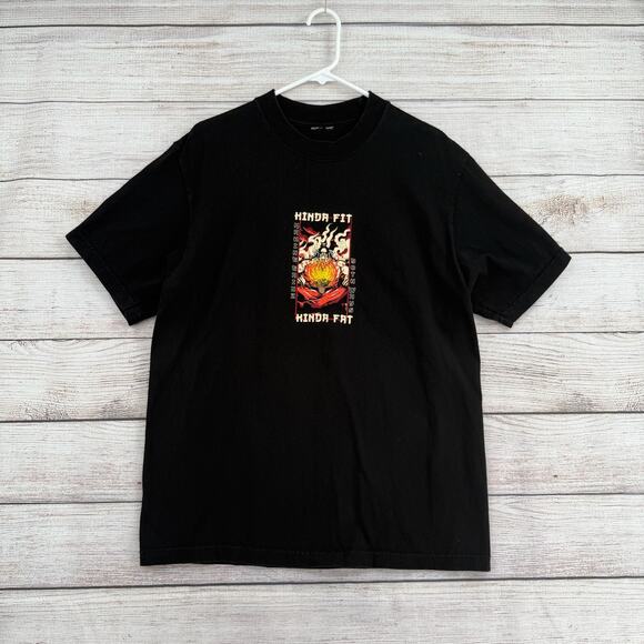 Kinda Fit Kinda Fat Making Gainz T-Shirt Mens M Black Uncle Iron Burning Ramen - Picture 2 of 8